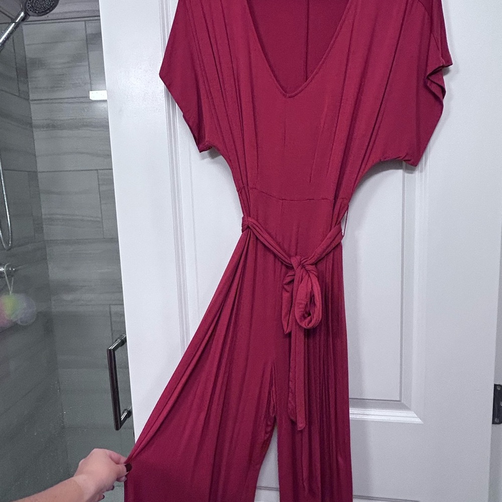 Chic Burgundy Jumpsuit with Tie Waist